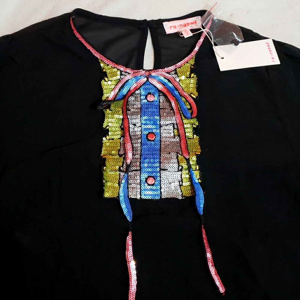 Black sheer blouse with sequin collar